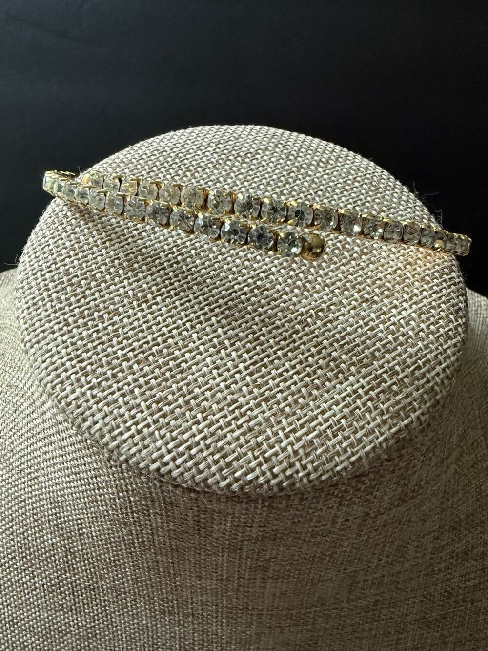 Rhinestone Choker Collar Necklace Gold Tone Minimalist Event Formal Cocktail
